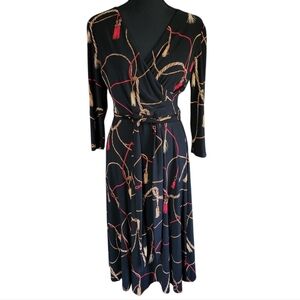 Ralph Lauren Black Label Swing Tassel Print Faux Wrap Dress Sz 2